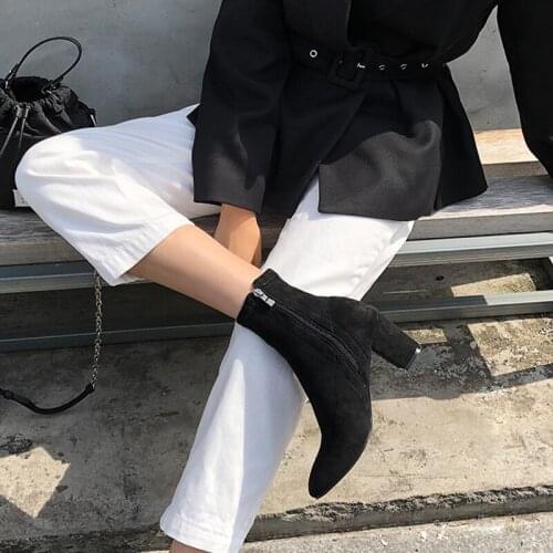 Fashion Womens Boots Round Toe Nude Boots Thick 4CM/6CM Ladies All-match Brown/black/apricot Mid-heeled Shoes Size 33-42