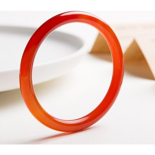Natural Red Chalcedony Hand Carved Thin Round Bracelet Fashion Boutique Jewelry Trend Womens Red Agate Bracelet