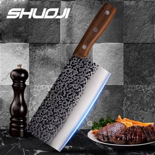 SHUOJI Master Handmade Knife Forged Kitchen Knives 7Cr17mov Stainless Steel Kitchen Knive Non-stick Razor Sharp Cleaver 7.8 inch