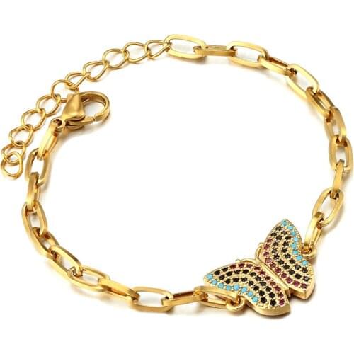 Top Quality Classic Butterfly Design Copper Stainless Steel Chain Bracelet Cubic Zirconia Bracelet for Party Jewelry Accessories