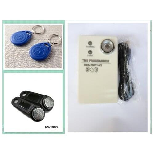 TM iButton Programmer DS1990A Duplicator Cloner Copier 125Khz RFID Reader Writer+2pcs RW1990 Key Token+2pcs EM4305 t5577 Keyfob