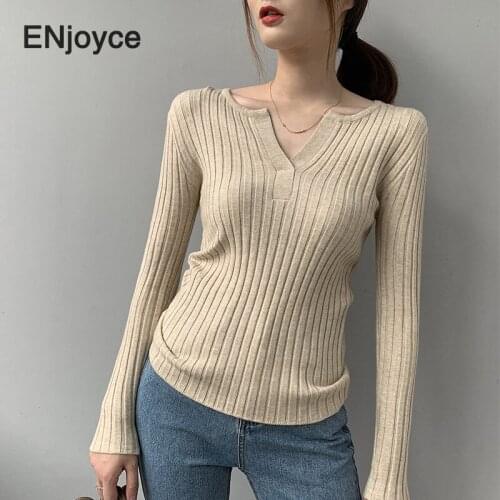 Sexy Knitting Pullovers Women Coat Solid Spring Autumn Slim ribbed Fashion V-Neck Long Sleeve Knit Sweater Coat Tops sweaters
