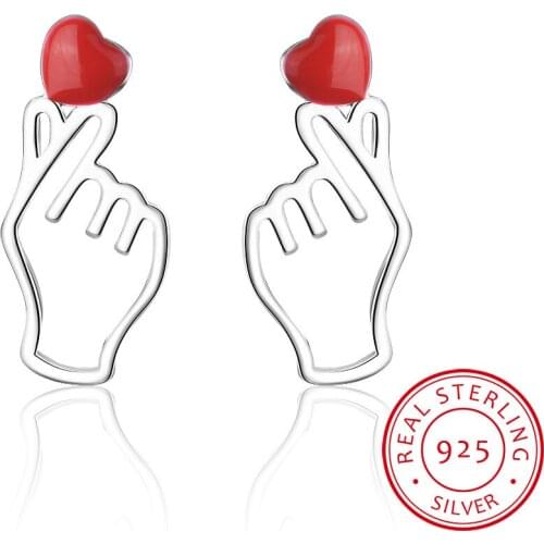 Punk Statement 925 sterling silver Earrings Hand Love Heart Earrings for Women Ear Studs Party Wedding Jewelry Pendientes