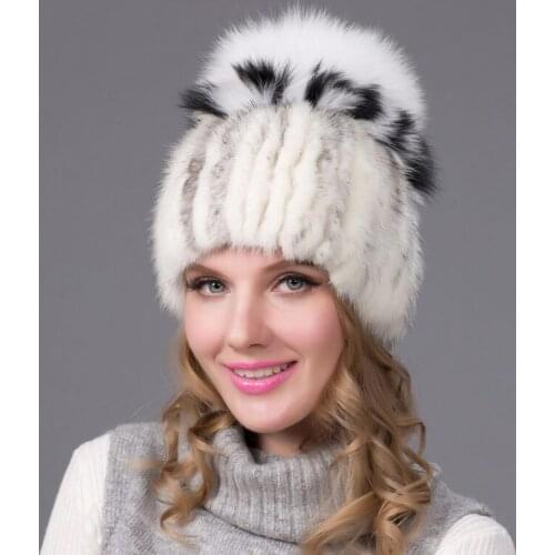 Winter Fur Hats Women 2 Colors Mink Fox Caps Fox Fur Soft Warm Women Winter Cap Natural Mink and Fox Fur Handmade Hat DHY-25