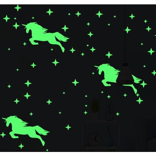 Luminous Unicorn Star Wall Stickers Home Decor DIY Decals For Kids Room Bedroom Decoration Fluorescent Glow In The Dark Stickers
