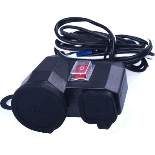 USB Motorcycle Charger + Cigarette Lighter Waterproof Power Socket Outlet with Switch Vehicle-mounted Power Supply