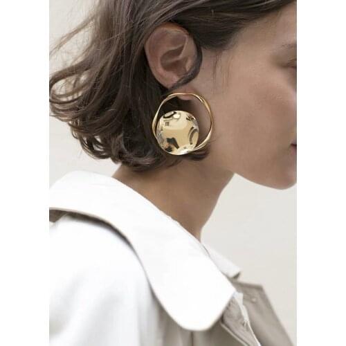 Rongho Vintage Metal Geometric hollow earrings for women gold earring brincos hiphop circle earring pendant chunky bijoux