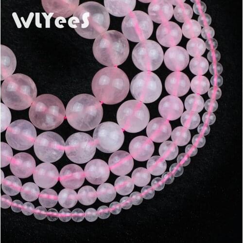 WLYeeS Factory price Natural Pink Crystal Stone Beads 4/6/8/10/12mm Round Pink Loose Beads for Jewelry Bracelet Making DIY 15"