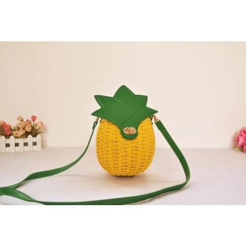 18x15CM Pineapple Female Bag Skeleton Straw Bag New Female Lemon Yellow Summer Messy Straw Bag A2852