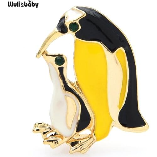 Wuli&baby Enamel Baby Mum Pengiun Brooches For Women Unisex 2-color Animal Party Casual Brooch Pin Gifts