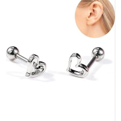 New Simple Creative Heart Stud Earrings For Women Stainless Steel Love Ear Bone Piercings Girls Fashion Jewelry