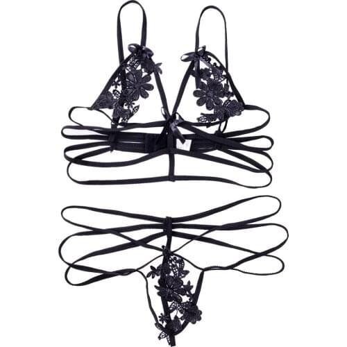 Womens Sissy Sexy Lace Lingerie Set Open Cup Bra G-string Exotic Set Underwear Micro Bikini Extreme Floral Exotic