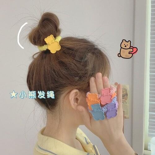 1pc Cartoon Candy Color Bear Shape Hair Rope Childrens Elastic Hair Bands Girls Cute Hair Ties Ropes Stripe Ponytail Holder