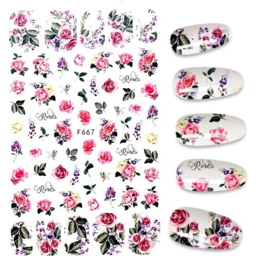 1Pc 3D Nail Stickers Flower Rose Leaf Butterfly Image Self-adhesive Beautiful Nails Decals Decoration Nail Art Accessories