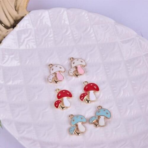 10 Enamel Mushroom Charm IN GOLDTONE Toadstool Charm for Jewelry Making - Set of 10 Mother Nature Series Pendant Mushroom ui3