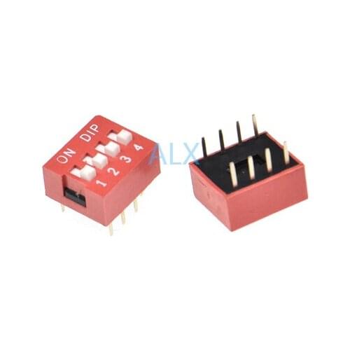 10PCS red 4p dip TOGGLE switch doule Row 4PIN PITCH 2.54MM Slide Switches 4 PIN