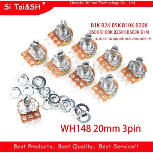 2pcs WH148 20mm 3pin Potentiometer B1K B2K B5K B10K B20K B50K B100K B250K B500K B1M 1K 2K 5K 10K 20K 50K 100K 250K 500K 1M