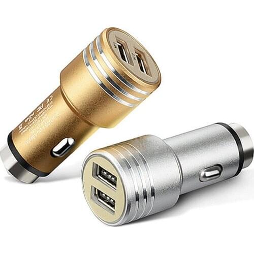 50Pcs/Lot Dual USB Car Charger 2 Ports Adapter with Car Escape Emergency Circular Metal Safety Hammer Function
