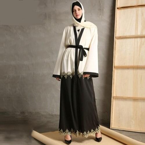 Abaya Dubai Fashion Silky Muslim Abayas Islam Dress Lace Abayas Women Vestidos Robe Longue Vetement Femme Musulman De Mode F2808