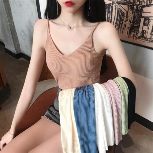 AOSSVIAO 2021 Summer Sexy Basic Slim V Neck Summer Knit Tank Top Women Camisole Female Camis High Elasticity Casual Tank Tops