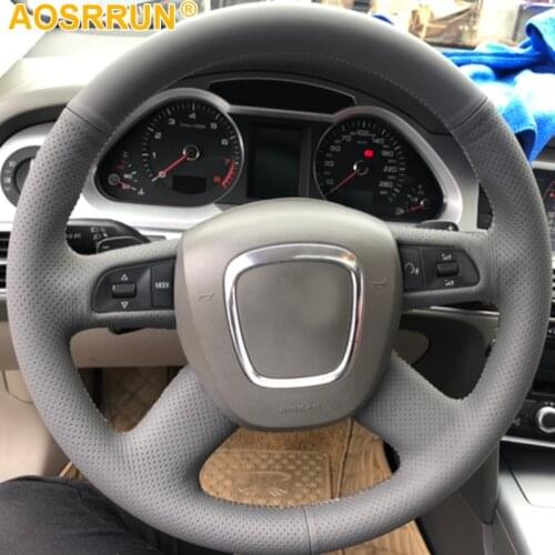 For Audi A6 C6 A4 B7 2004-2012 Q5 2007-2012 Q7 Car Accessories Black Leather Car Steering Wheel Cover