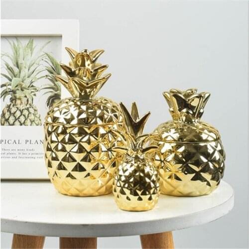 Storage Jar Pineapple Figurines Ceramic Jewelry Organizer Box Seal Candy Container