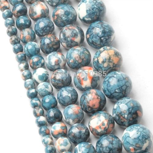 Free Shipping Natural Dark Blue Dots Rainbow Stones Round Spacer Loose Beads For Necklace Bracelet Charms Jewelry RBSB02