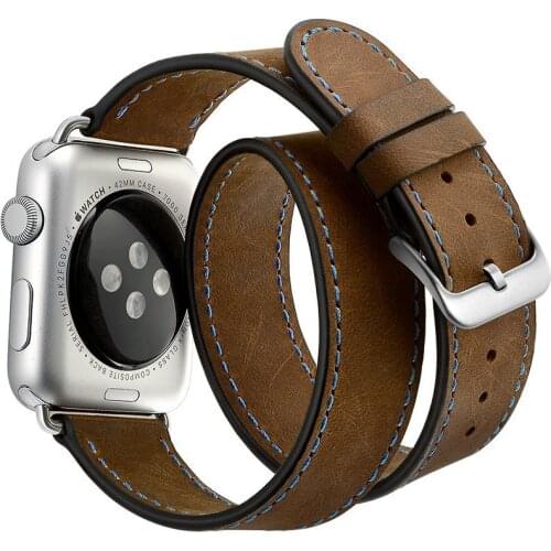Wrist Bracelet For Apple Watch 4 Luxury Genuine Leather Double Tour Watch Band Straps For Apple Watch Series 1 2 3 Watchbands