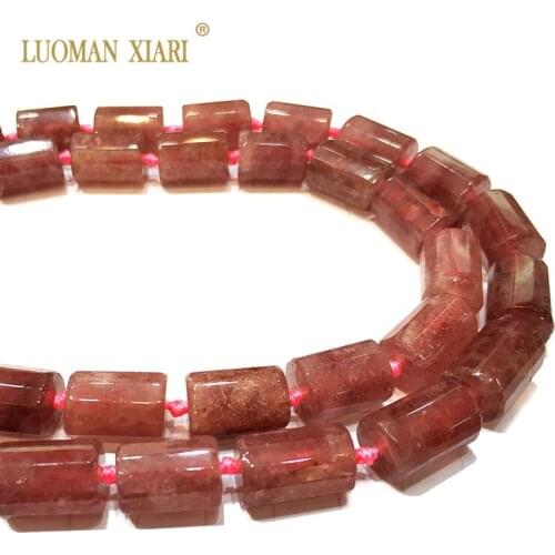 Natural Strawberry Quartz Cylindrical Shaped Facted Beads For Jewelry Making DIY Bracelet, Necklace Size 11*16 mm Strand 15"