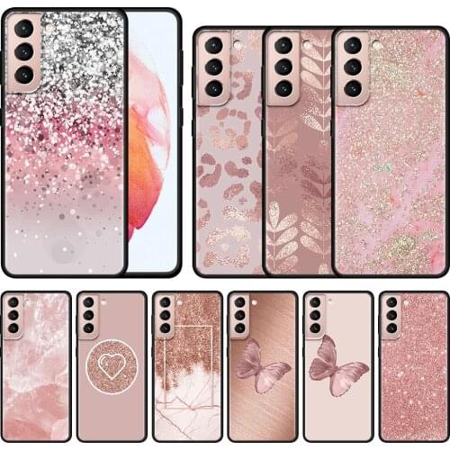 Phone Case For Samsung Galaxy SS20 S21 FE Ultra S10 Lite S9 S8 Plus S10E S7 Edge Black Soft Shell Pink Butterfly Glitter Hearts