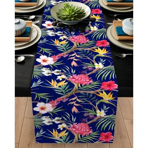 Runner cover table Living Room Kitchen blue color flower leaf pattern micro fabric cover runner pattern Free Shipping