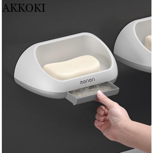Punch-Free Drain Soap Holder Box Rack Bathroom Storage Box Creative Soap Tray Household Goods Bathroom Accessories