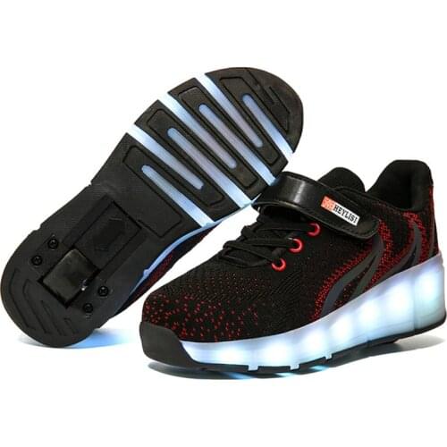 2020 New Boys Luminous Roller Skate Shoes USB Charged Kids Roller Sneakers with Lights Children Boys LED Shoes Double Wheels