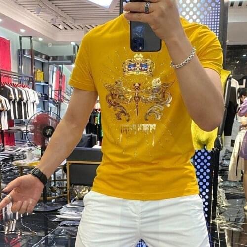 Mens T-shirt 2020 summer new personality trend slim dragonfly printing fashion short sleeve men