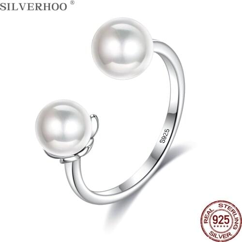 SILVERHOO 925 Sterling Silver Rings For Women Shell Pearl Elegance Open Adjustable Finger Rings Silver 925 Jewelry Luxury Gift