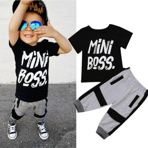 Mini Boss Baby Casual Clothes Set Toddler Kids Boys Cool Fashion T-shirt Short Sleeve Tops Pants 2pcs Outfits Sets 1-6T