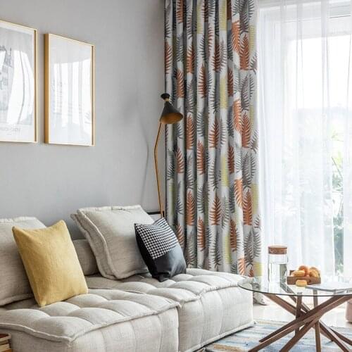 Chinese Curtains for Living Room Bedroom Pastoral Fern Leaves-High Precision Printed Shading Curtains Tulle Decoration Custom