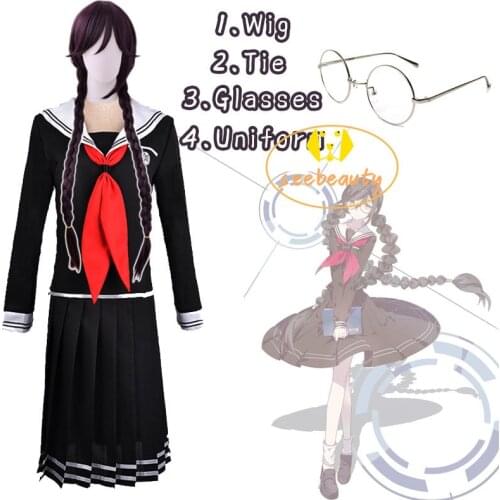 All Set Danganronpa Anime Cosplay Costume Toko Fukawa Sailor Suit Glasses Dark Purple Wig Dangan Ronpa School Uniform for Girls