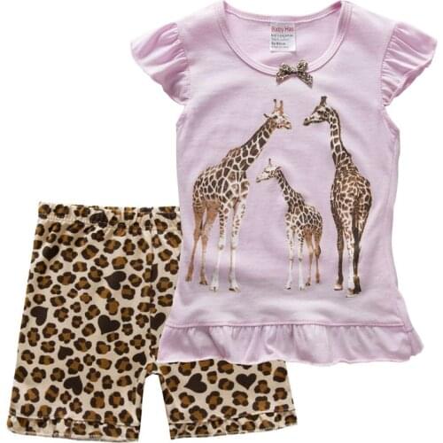 Giraffe Baby Girls 2-Pieces Clothes Suits Summer Children Pajamas Sets Leopard Girl T-Shirt Short Pants Cotton Blouses Outfits