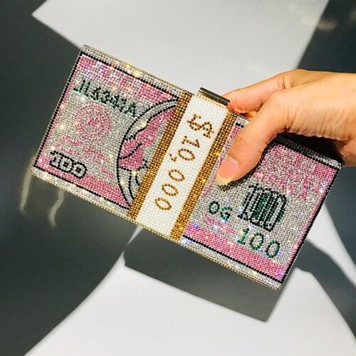 Rhinestone Purse Girl Cool Dollar Cash Bag Shinnie Money Shoulder Bag Bill Diamond Clutch Purse Funny Women Birthday Gift Bag