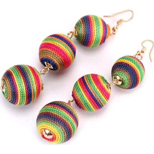 Colorful Ball Round Dangle Bohemian Earrings For Women Jewelry Ethnic Waterdrop Statement Tassel Striped Long Earring Femme