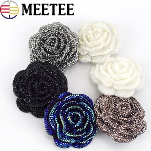 Meetee 5/10pcs 46mm Plastic Resin Rhinestone Buttons Rose Flower Coat Decor Buckle DIY Garment Scrapbooking Sewing Accessories