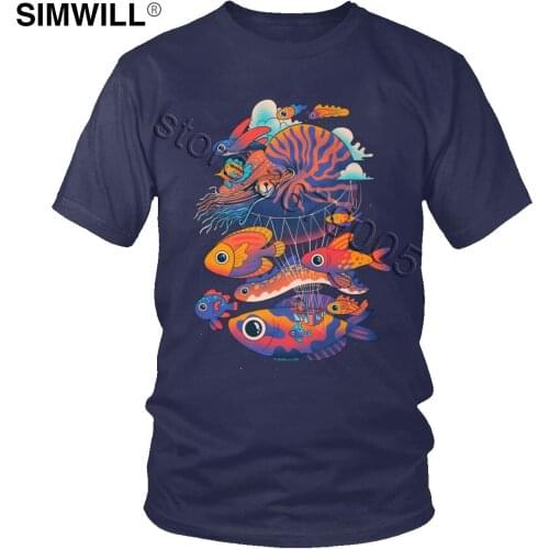 Adventure Fish T Shirt Mens Cotton Ocean Journey Tee Short Sleeves O Neck T-Shirts Simple Slim Fit Print Tshirt Clothing Gift