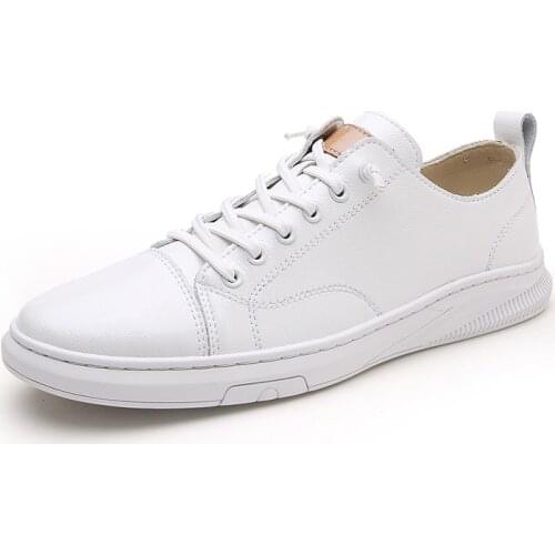 2021 New Casual Korean Version White Flat Shoes Large Size 37-45 for Man Outd Sneakers Genuine Leather Lace Up Flats