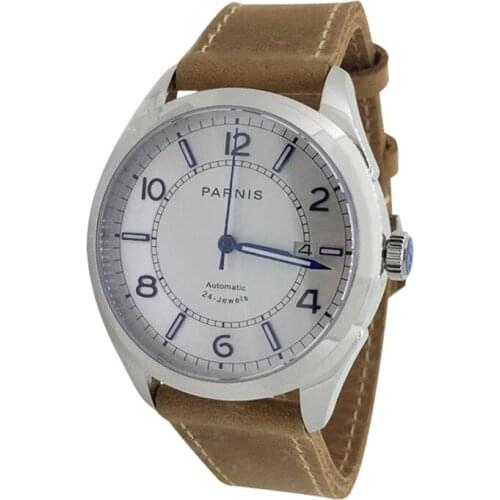 Parnis Mens Auto Date Water Resistant Classic Business Geunine Leather Band Automatic Self Wind Mechanical Watch Wrist Watches