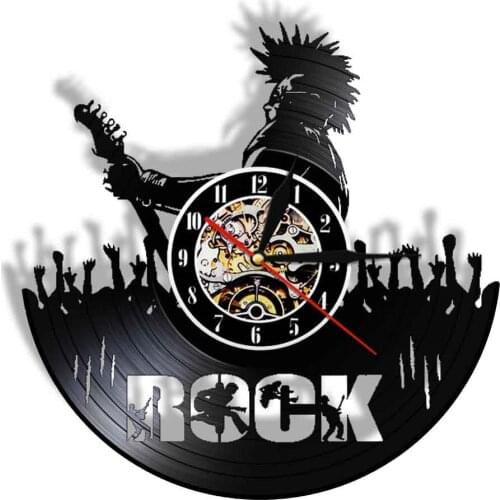 Musical Instrument Rock n Roll Vinyl Music Record Wall Clock Skull Guitar Player LED Night Light Interior Decor Music Lover Gift