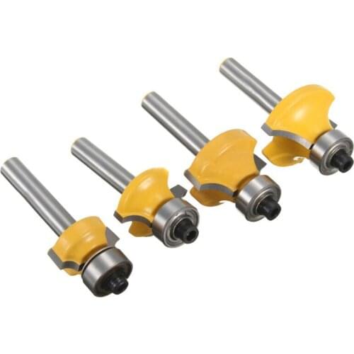 4pcs/lot 1/4" Shank Round Over Edge Forming Router Bit Set 1/2" 3/8" 1/4" 1/8" Radius Cutter Tool For Milling Tools
