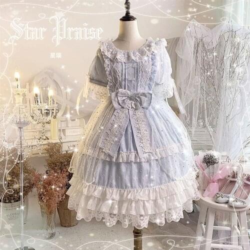 Retro palace gothic lolita op loli cos original sweet lolita dress Summer kawaii girl fresh lace bowknot o-neck victorian dress
