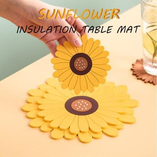 Sunflower Table Mat Potholder Silicone Mat Pad Non Slip Insulation Pot Drink Coaster Home Desk Table Kitchen Placement Round Mat