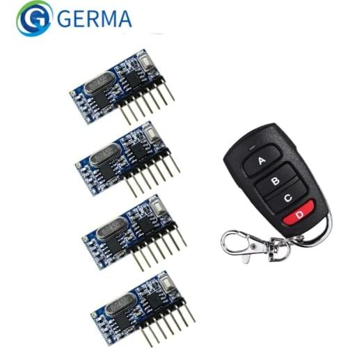 GERMA RF Remote Control Transmitter & 433Mhz Wireless Receiver Learning Code 1527 Decoding Module 4 CH Output Learning Button